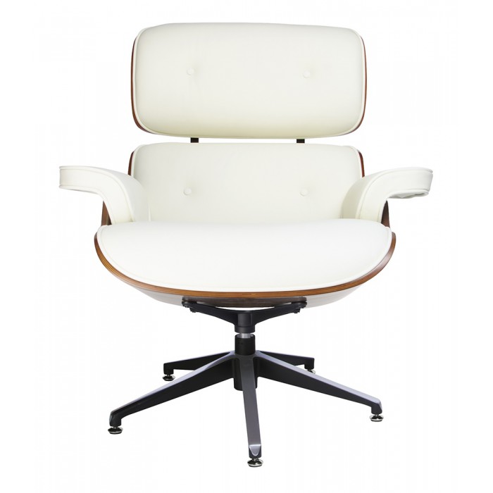 Fotel LOUNGE biały, sklejka orzech - skóra...