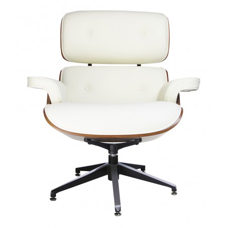 Fotel LOUNGE biały, sklejka orzech - skóra naturalna