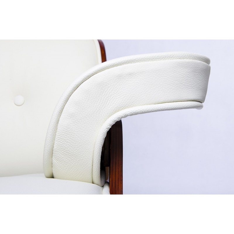 Fotel LOUNGE biały, sklejka orzech - skóra naturalna