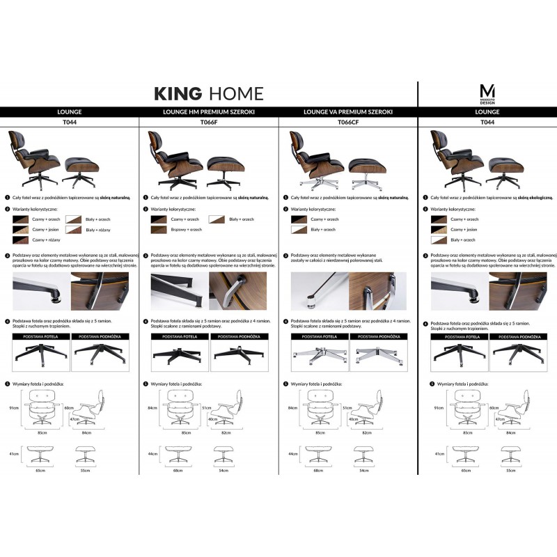 Fotel LOUNGE biały, sklejka orzech - skóra naturalna