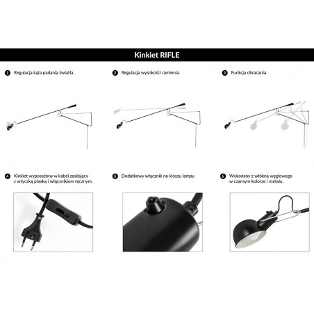 Kinkiet RIFLE czarny - włókno węglowe, metal