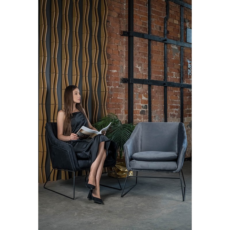 Fotel EMMA VELVET ciemny szary welur - podstawa czarna