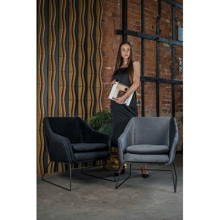 Fotel EMMA VELVET ciemny szary welur - podstawa czarna