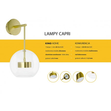 Kinkiet CAPRI WALL 6 złoty - 60 LED, aluminium, szkło