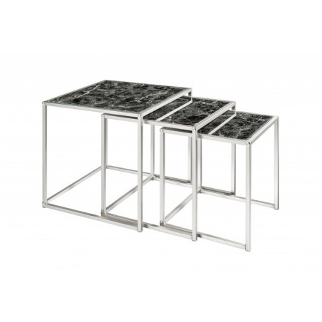 INVICTA zestaw stolików ELEMENTS 3 czarne szkło - imitacja marmuru
