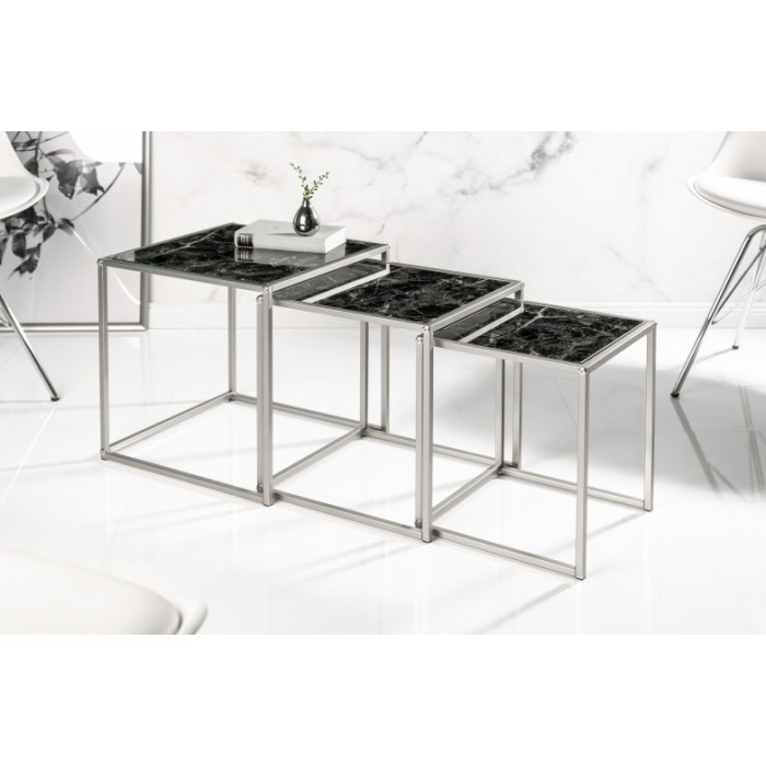 INVICTA zestaw stolików ELEMENTS 3 czarne szkło...