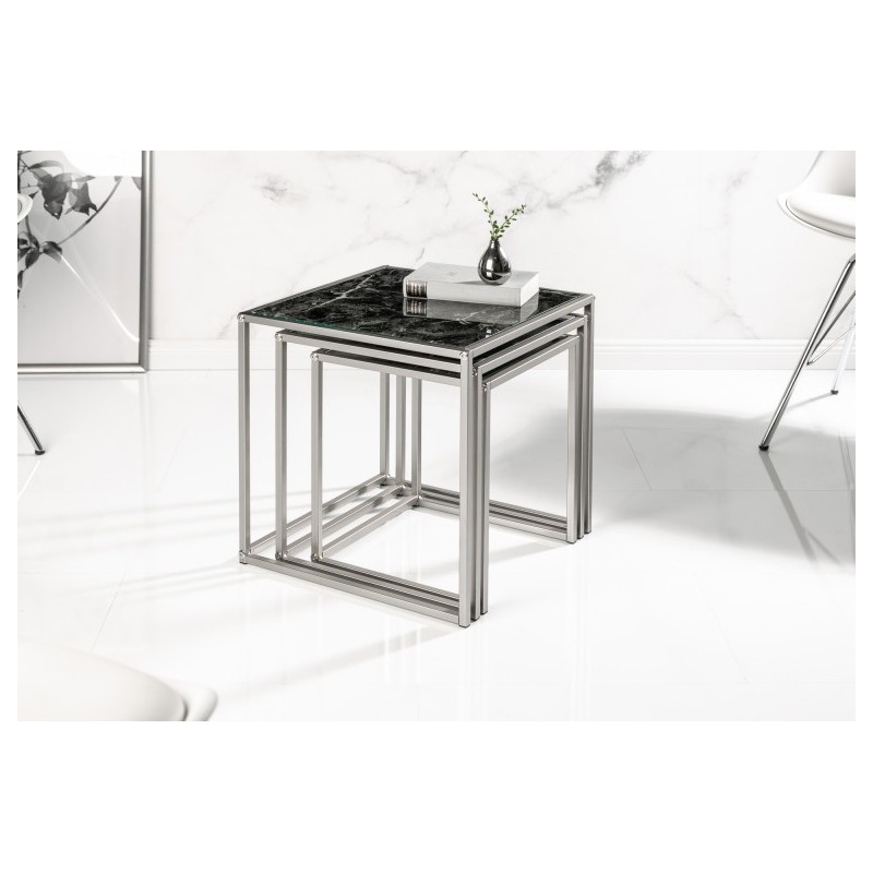 INVICTA zestaw stolików ELEMENTS 3 czarne szkło - imitacja marmuru