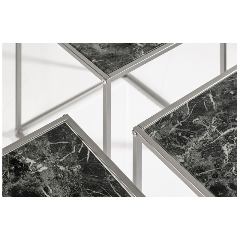 INVICTA zestaw stolików ELEMENTS 3 czarne szkło - imitacja marmuru