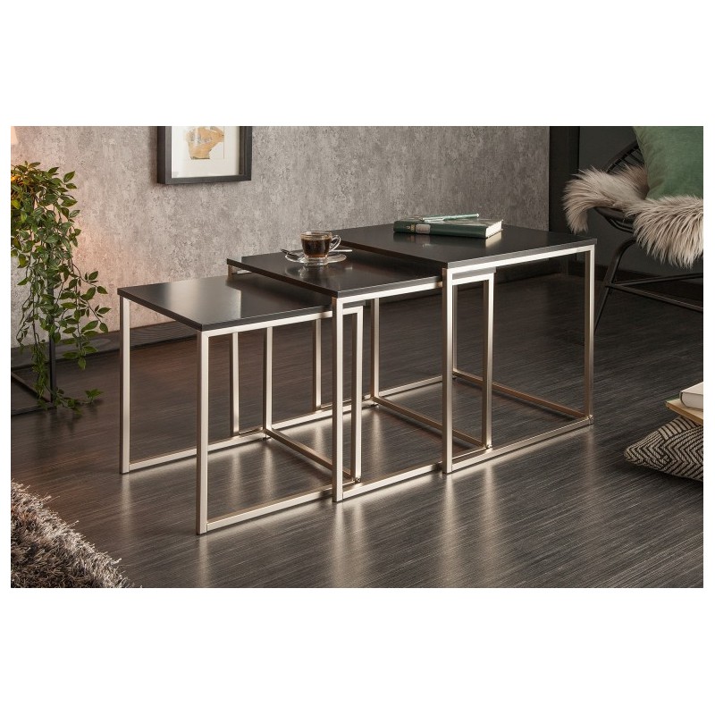 INVICTA zestaw stolików NEW ELEMENTS czarny - MDF, podstawa chromowana