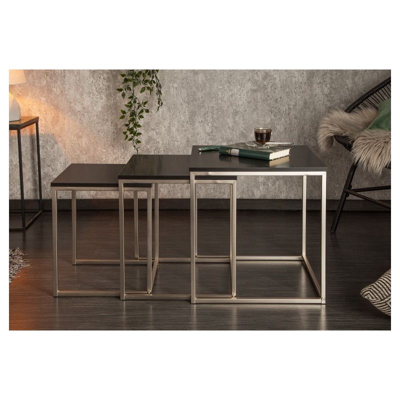 INVICTA zestaw stolików NEW ELEMENTS czarny - MDF, podstawa chromowana