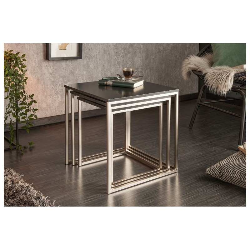 INVICTA zestaw stolików NEW ELEMENTS czarny - MDF, podstawa chromowana