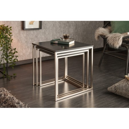 INVICTA zestaw stolików NEW ELEMENTS czarny - MDF, podstawa chromowana