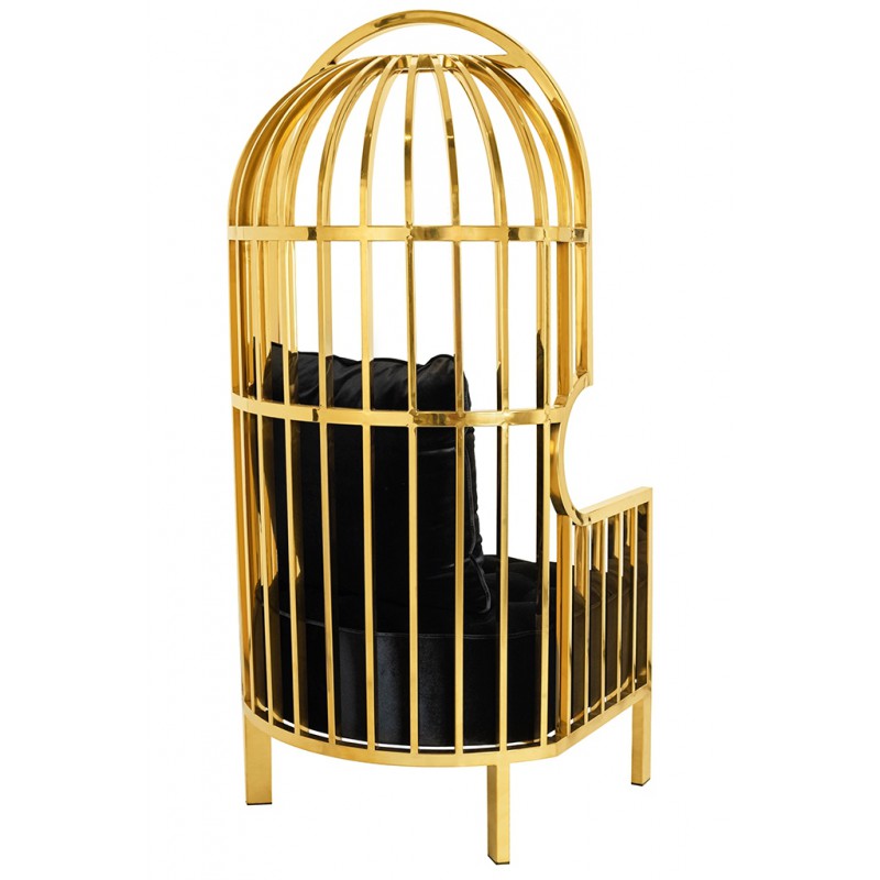 Fotel LORD złoty - poduszka czarny velvet