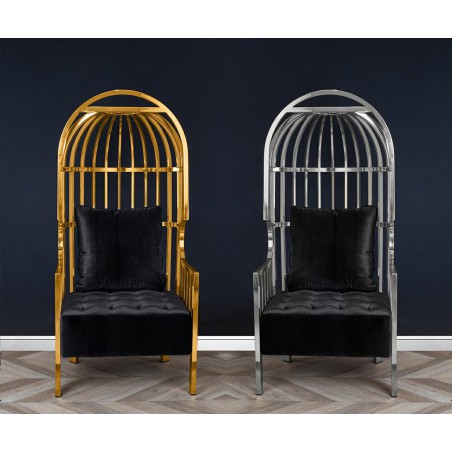 Fotel LORD złoty - poduszka czarny velvet