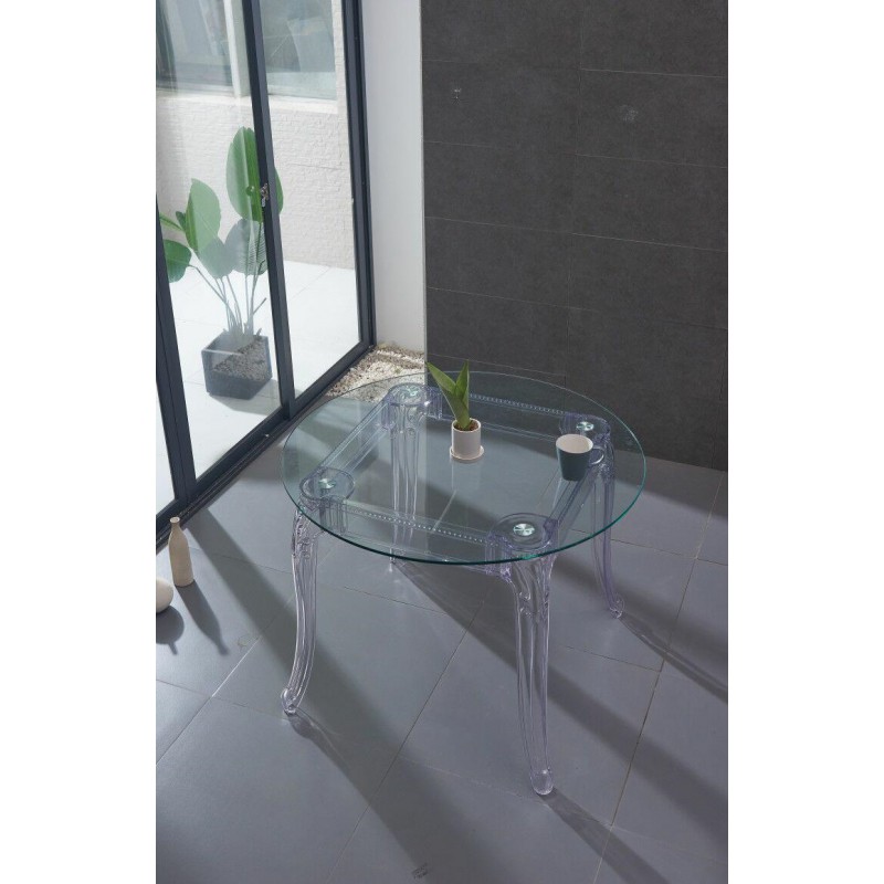 Stół KING ROUND 90 transparentny - poliwęglan, szkło hartowane