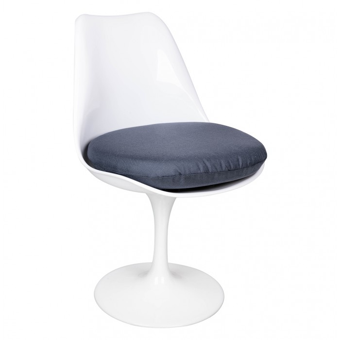 Krzesło TULIP białe z szarą poduszką - ABS, podstawa metalowa