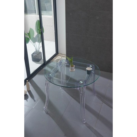 Stół KING ROUND 90 transparentny - poliwęglan, szkło hartowane