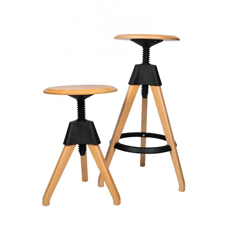 Stołek JERRY czarny - polipropylen, drewno