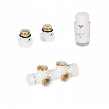 Schlosser zestaw zaworów AG1 środkowe L/P D-50 z głowicą term., kompletny, biały