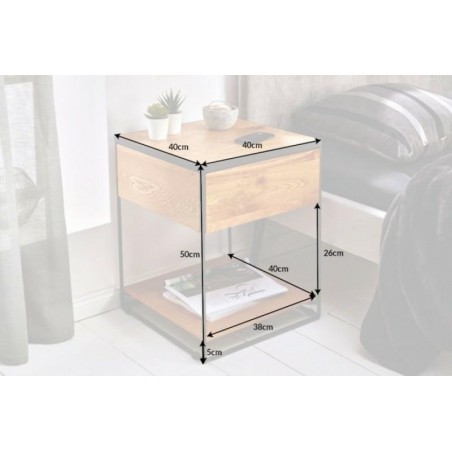 INVICTA stolik nocny SCORPION 40 cm dąb - lite drewno, metal