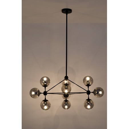 Lampa wisząca PLANETARIO 10 czarna - klosze dymione