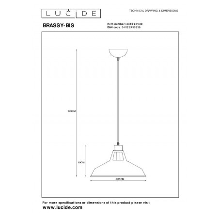 Lucide Lampa wisząca nowoczesna BRASSY/BIS 43401/31/30 czarny