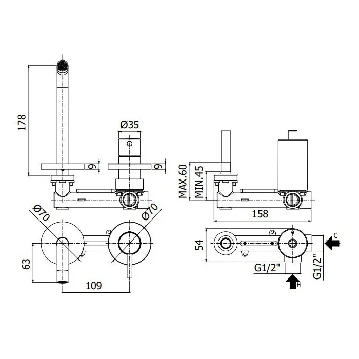 Paffoni Light Bateria umywalkowa podtynkowa 178...