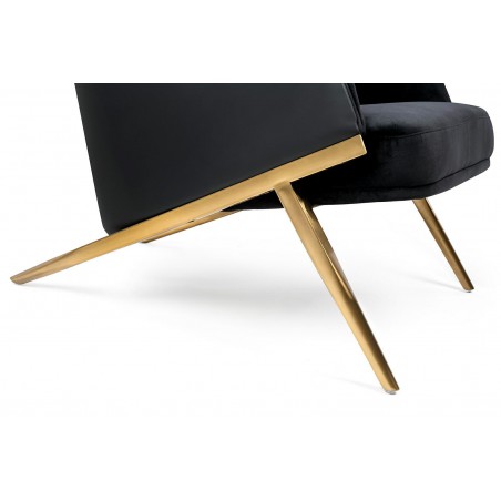Fotel HAMPTON VELVET czarny, ekoskóra czarna - złota podstawa