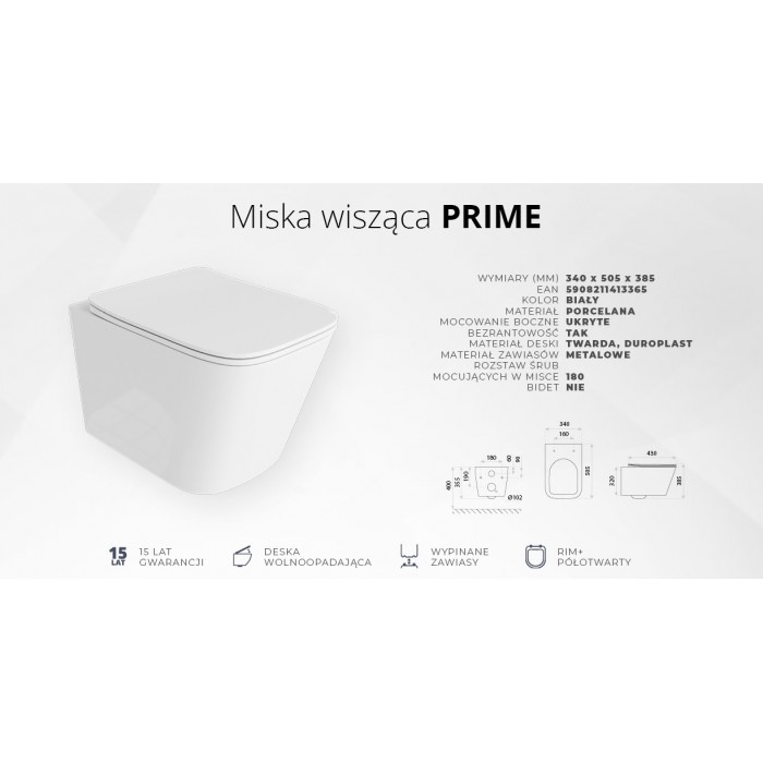 Lavita Prime Muszla Miska Wisząca WC 50,5x38,5...