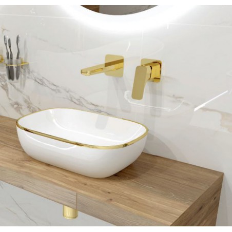 Lavita Costa umywalka nablatowa 46x32,5 biała ze złotą linią
