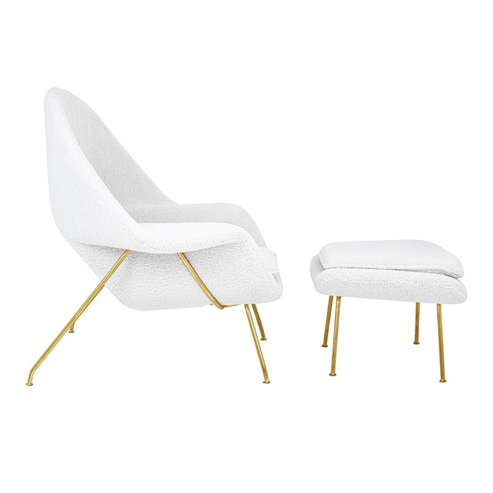 Fotel COZY TEDDY biały z podnóżkiem