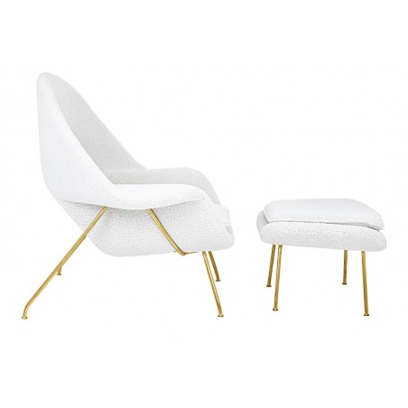 Fotel COZY TEDDY biały z podnóżkiem