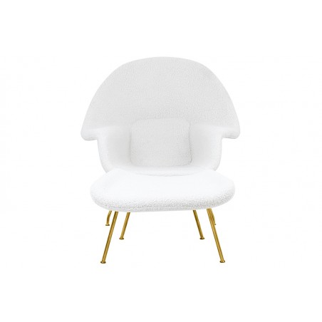 Fotel COZY TEDDY biały z podnóżkiem