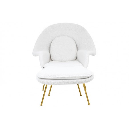 Fotel COZY TEDDY biały z podnóżkiem