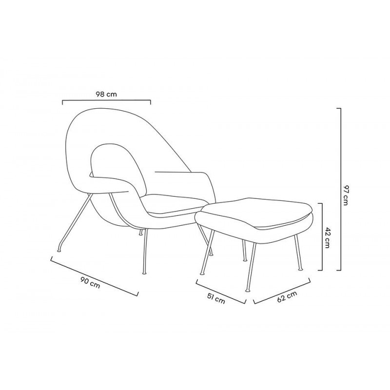 Fotel COZY z podnóżkiem, musztardowy.21 - wełna kaszmirowa, stal polerowana
