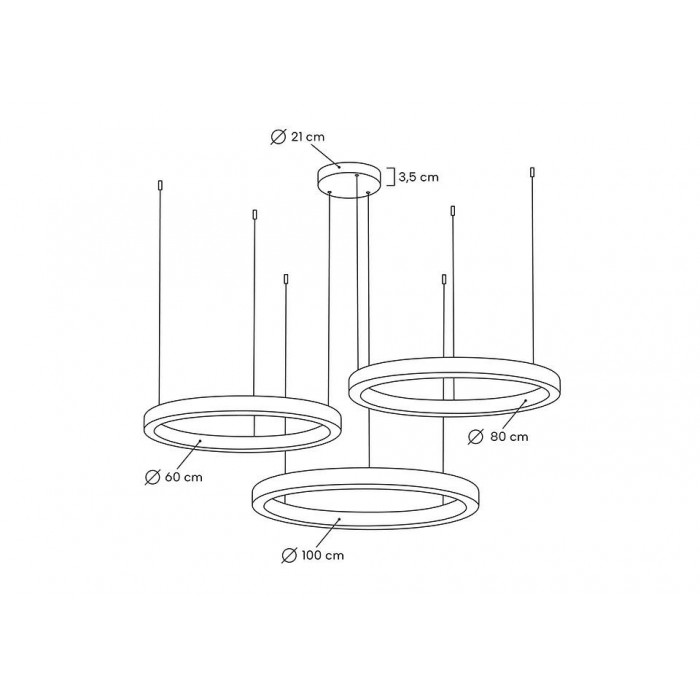 Lampa wisząca RING 60 + 80 + 100 złota na...
