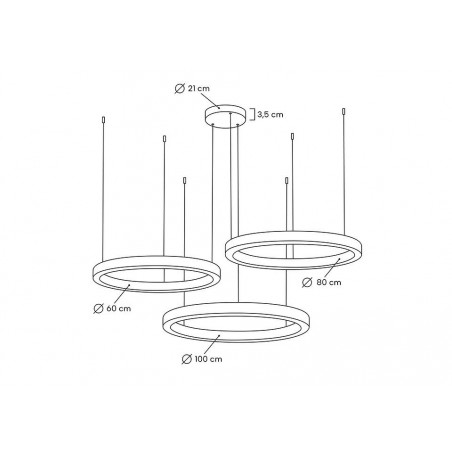 Lampa wisząca RING 60 + 80 + 100 złota na jednej podsufitce
