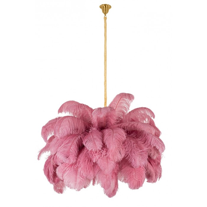 Lampa wisząca TIFFANY 135 różowa mosiądz / naturalne pióra