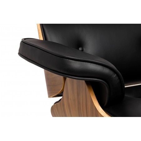 Fotel biurowy LOUNGE GUBERNATOR BIG XL czarny - sklejka orzech, skóra naturalna, stal polerowana