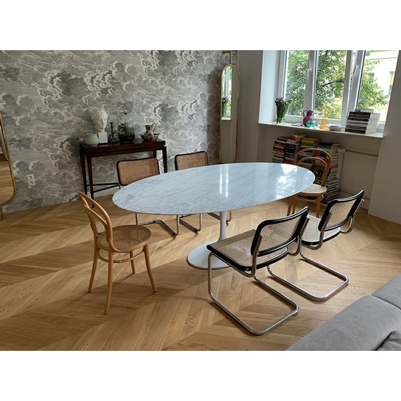 Stół TULIP ELLIPSE MARBLE CARRARA biały - blat owalny marmurowy, metal