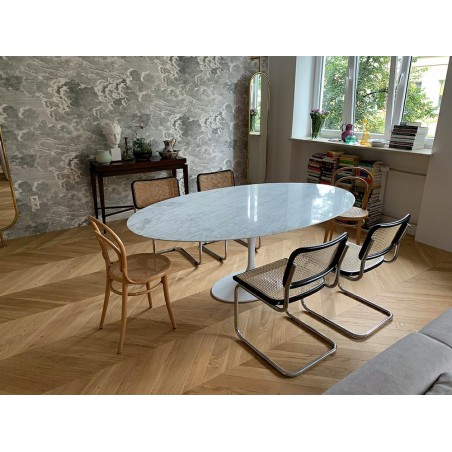 Stół TULIP ELLIPSE MARBLE CARRARA biały - blat owalny marmurowy, metal