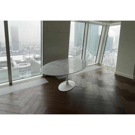 Stół TULIP ELLIPSE MARBLE CARRARA biały - blat owalny marmurowy, metal