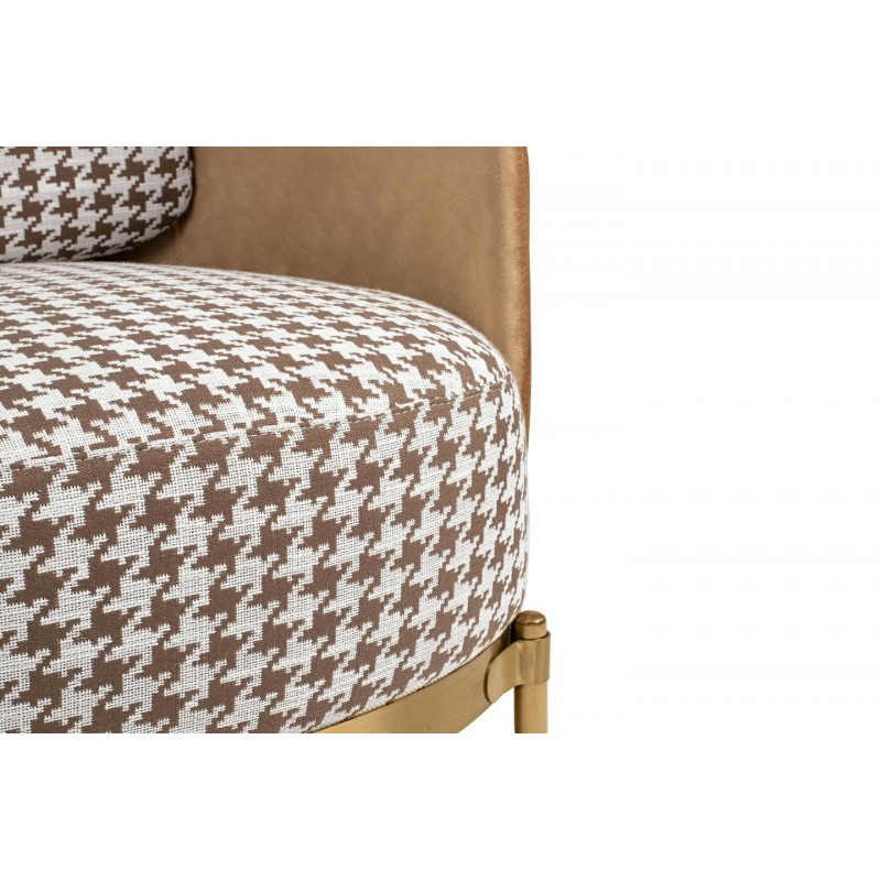 Fotel VENICE tkanina pepitka biało-brązowa - złota podstawa