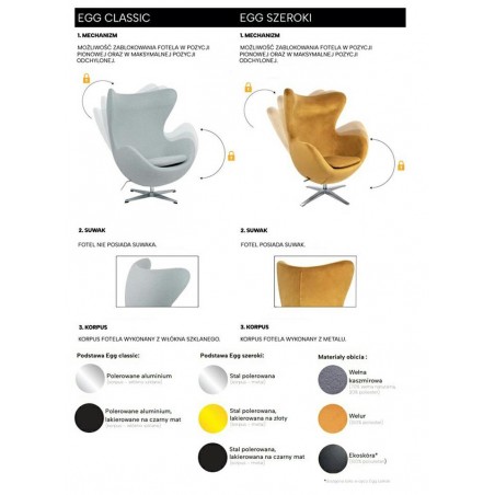 Fotel EGG CLASSIC musztardowy.21 - wełna, podstawa aluminiowa