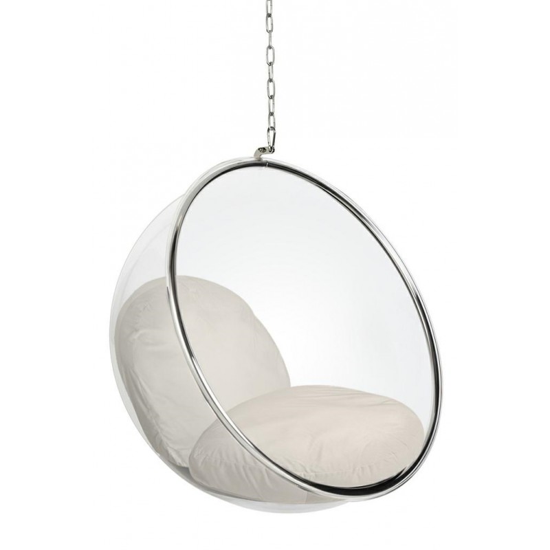 Fotel wiszący BUBBLE poduszka  beżowa- korpus akryl, poduszka velvet