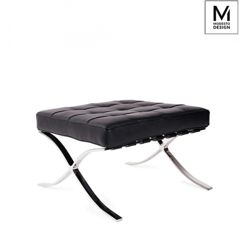 MODESTO podnóżek BARCELON czarny - ekoskóra, stal polerowana