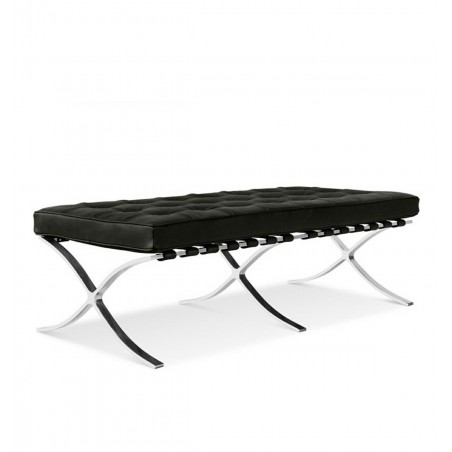 Ławka Barcelon Czarna - Włoska Skóra  Naturalna, Stal Polerowana
