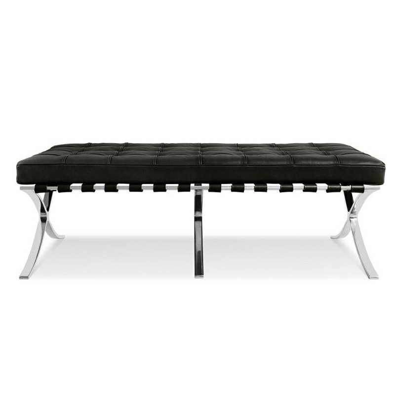 Ławka Barcelon Czarna - Włoska Skóra  Naturalna, Stal Polerowana