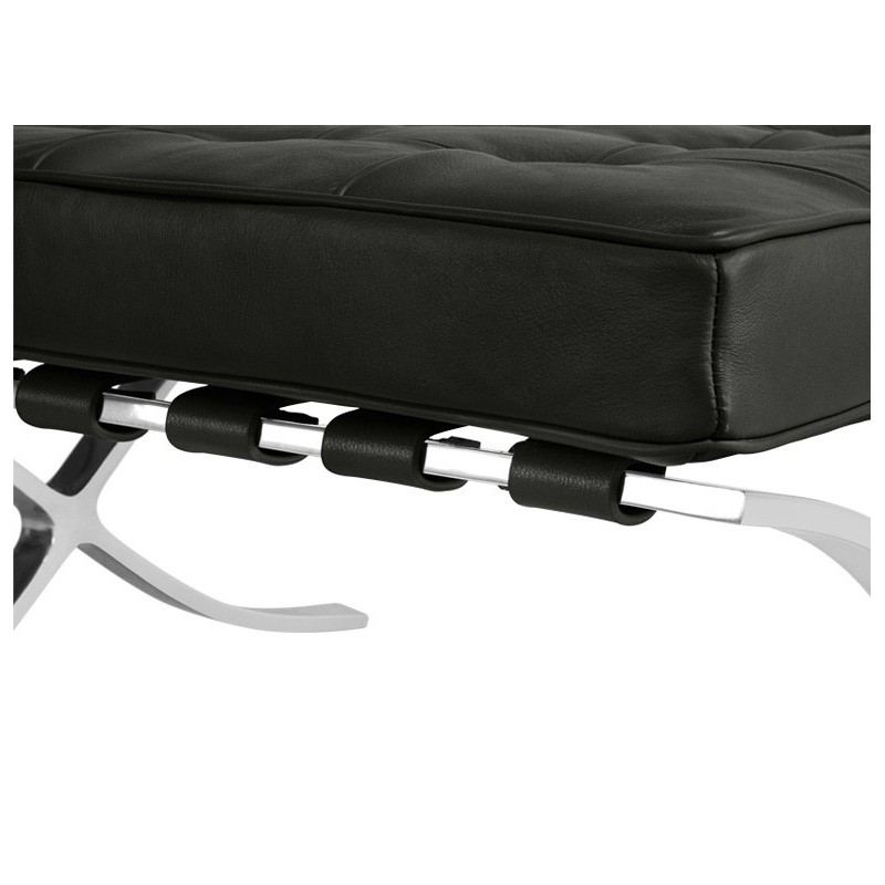 Ławka Barcelon Czarna - Włoska Skóra  Naturalna, Stal Polerowana