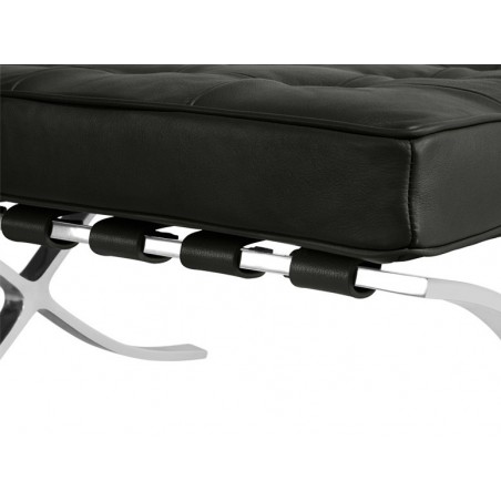 Ławka Barcelon Czarna - Włoska Skóra  Naturalna, Stal Polerowana